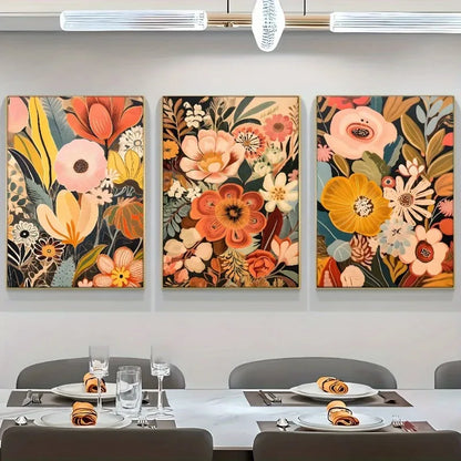 art deco floral three piece coordinated canvas set