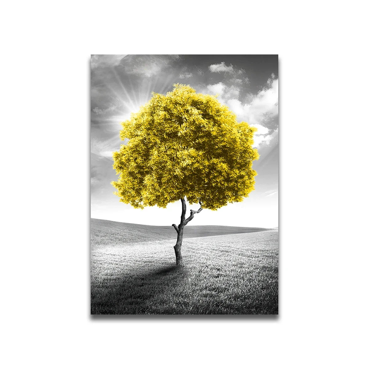 Three-piece abstract yellow tree canvas wall art