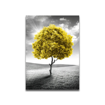 Three-piece abstract yellow tree canvas wall art
