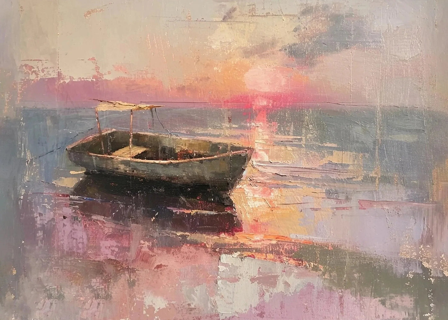 pink horse standing at coastal beach boho canvas print