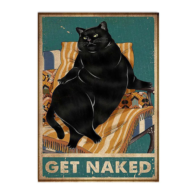 funny black cat are you pooping bathroom canvas sign