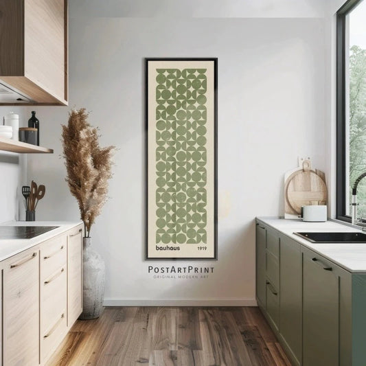 long narrow vertical sage green bauhaus frameless canvas