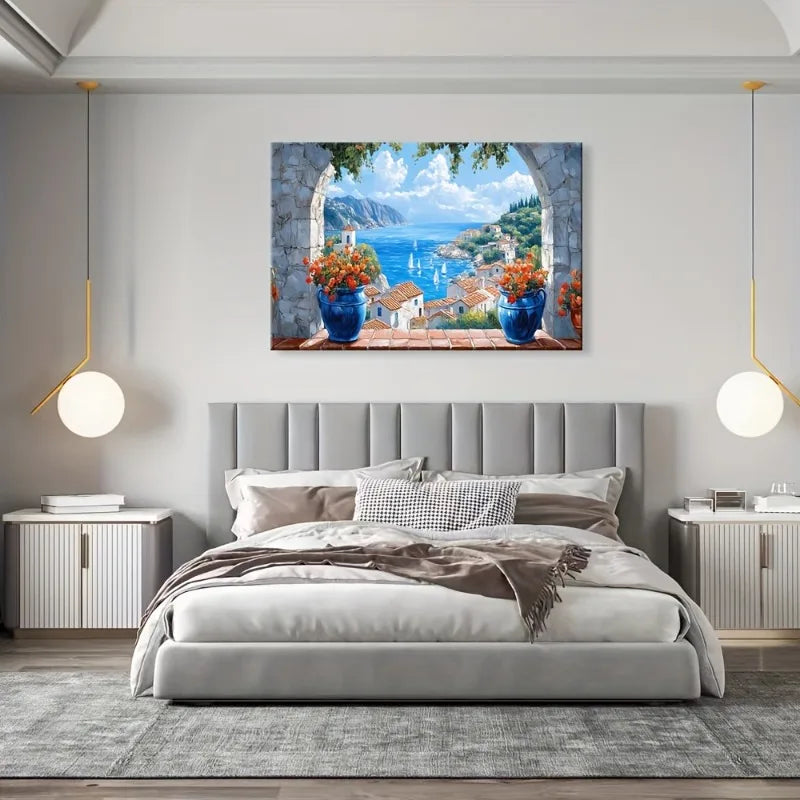 large frameless blue abstract modern canvas wall art