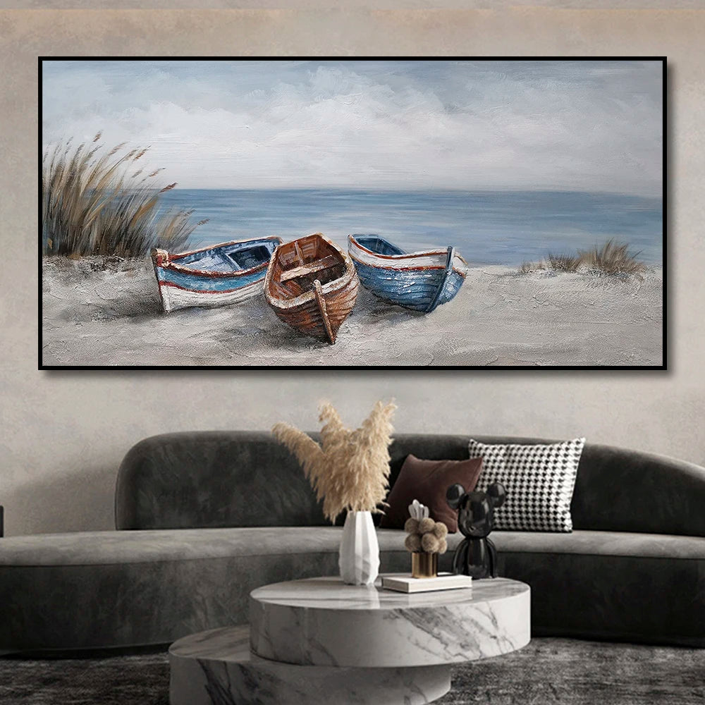 Abstract Nordic Seaside Boats Canvas
