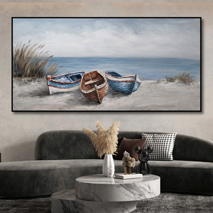 Abstract Nordic Seaside Boats Canvas