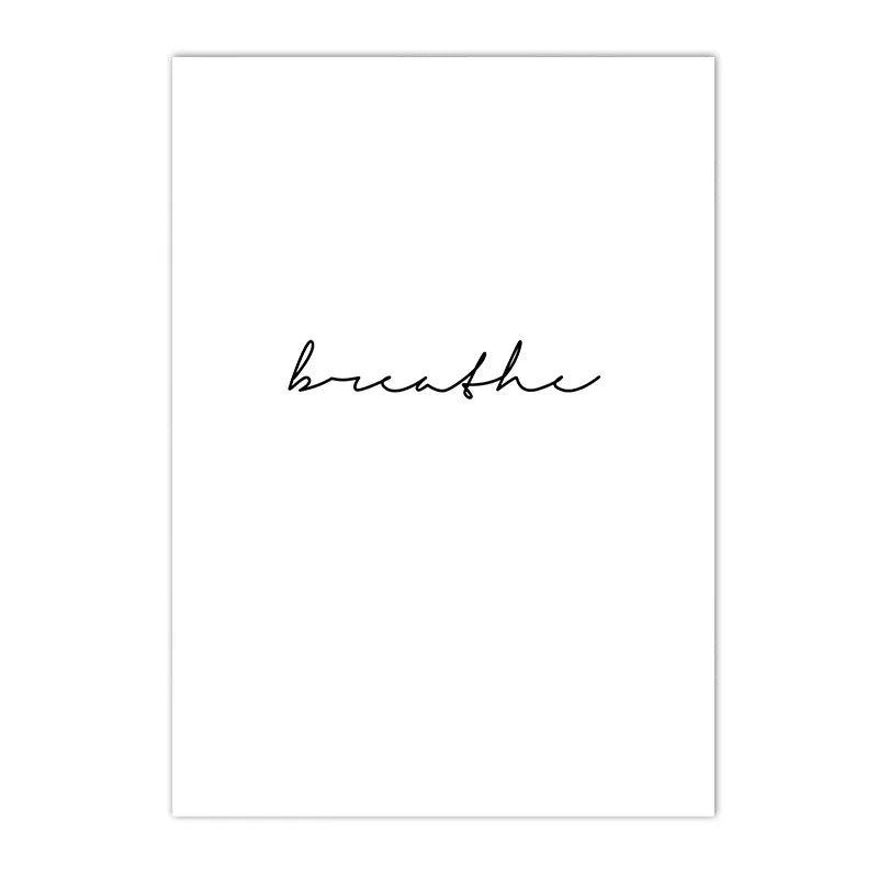 black and white “Breathe” minimalist quote canvas wall art