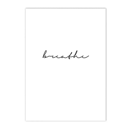 black and white “Breathe” minimalist quote canvas wall art