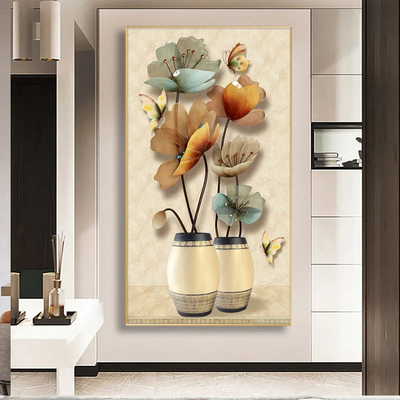 retro chinese style butterfly and flower vintage canvas print