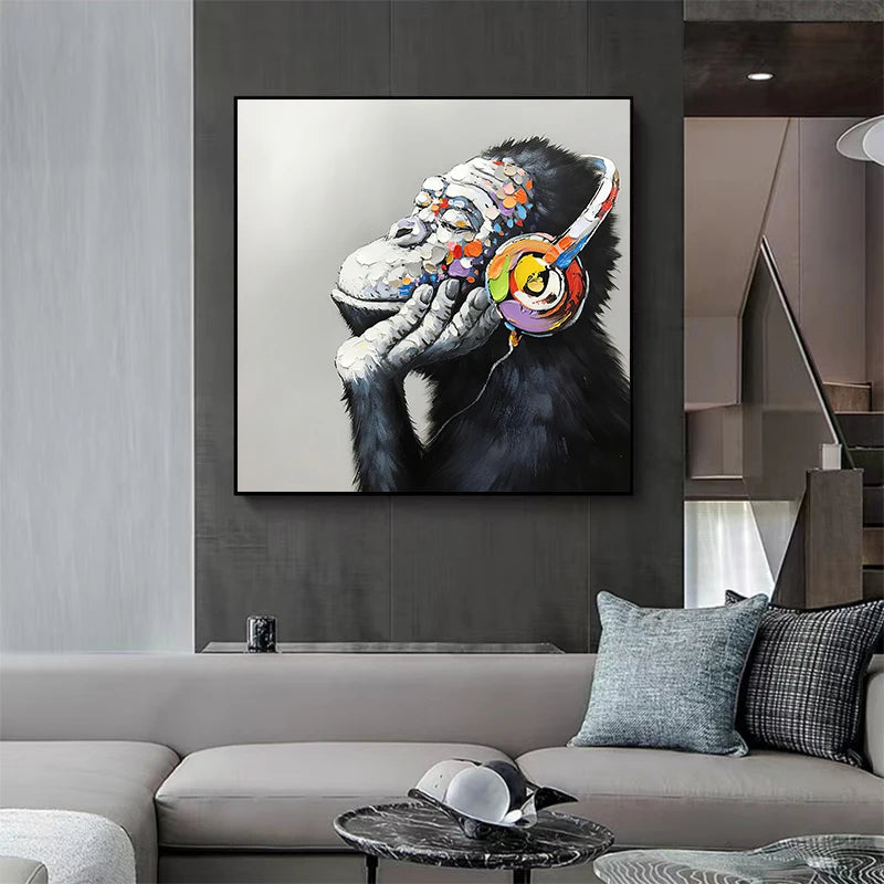 Orangutan with colorful headphones pop canvas wall art