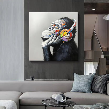 Orangutan with colorful headphones pop canvas wall art