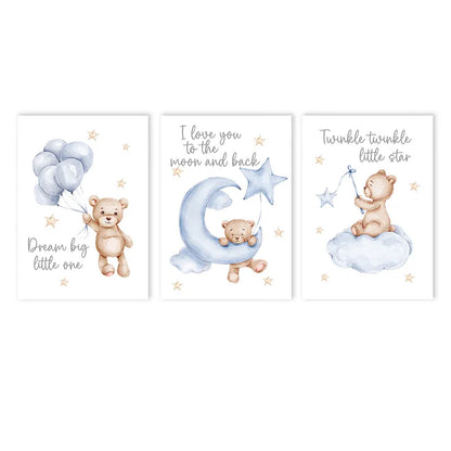 pink cartoon star moon bear nordic nursery canvas