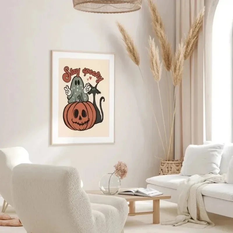 Vintage ghost and pumpkin Halloween “Creep It Real” canvas wall art
