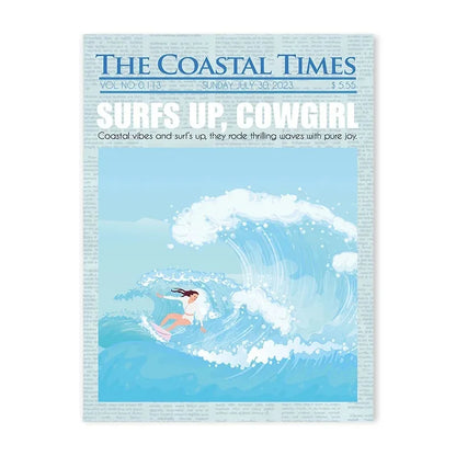 Coastal cowgirl beach aesthetic canvas wall art in light blue