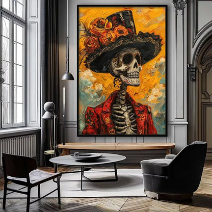 Skeleton & Yellow Flowers Canvas Print