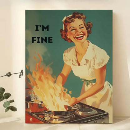 retro 50s housewife cooking cartoon frameless kitchen canvas