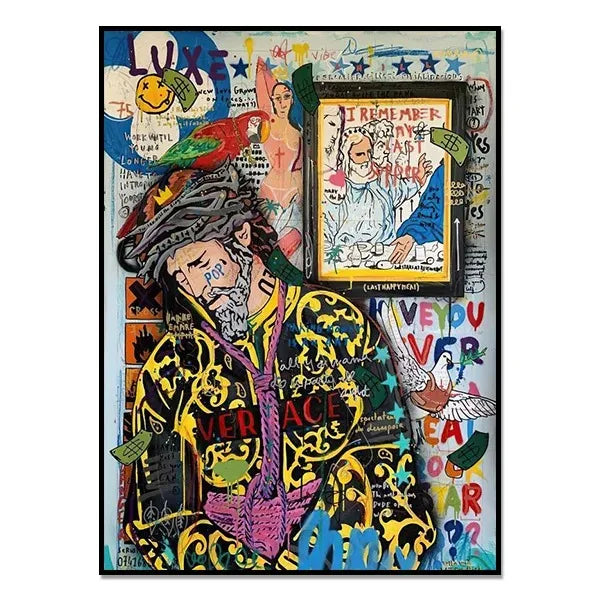 Graffiti Mona Lisa Starry Night Canvas Print