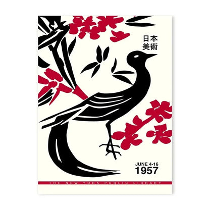 Japanese Red Blossom Bird Canvas Print