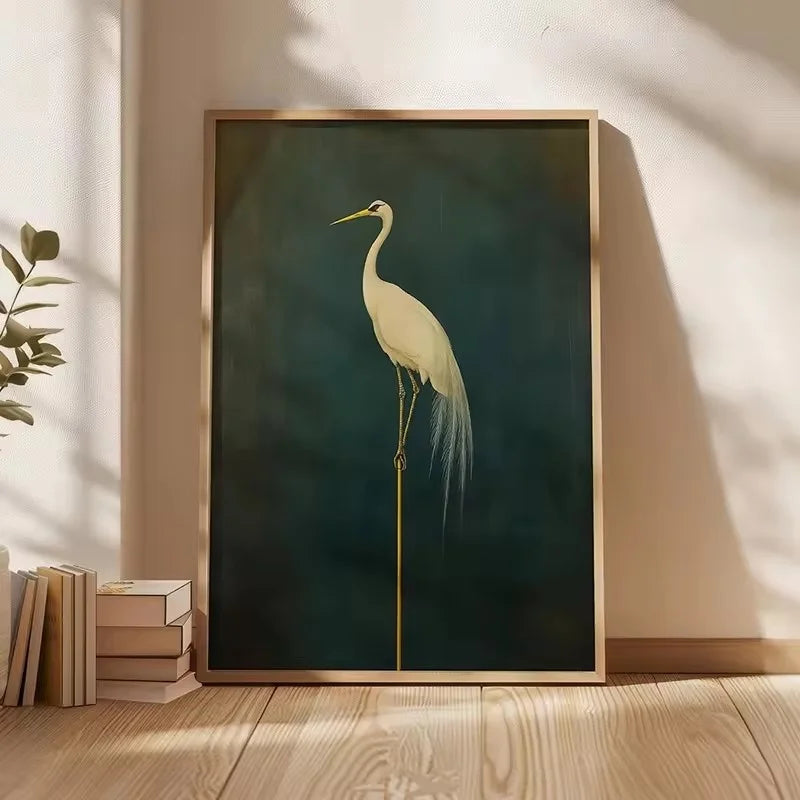vintage japanese flying crane elegant bird canvas