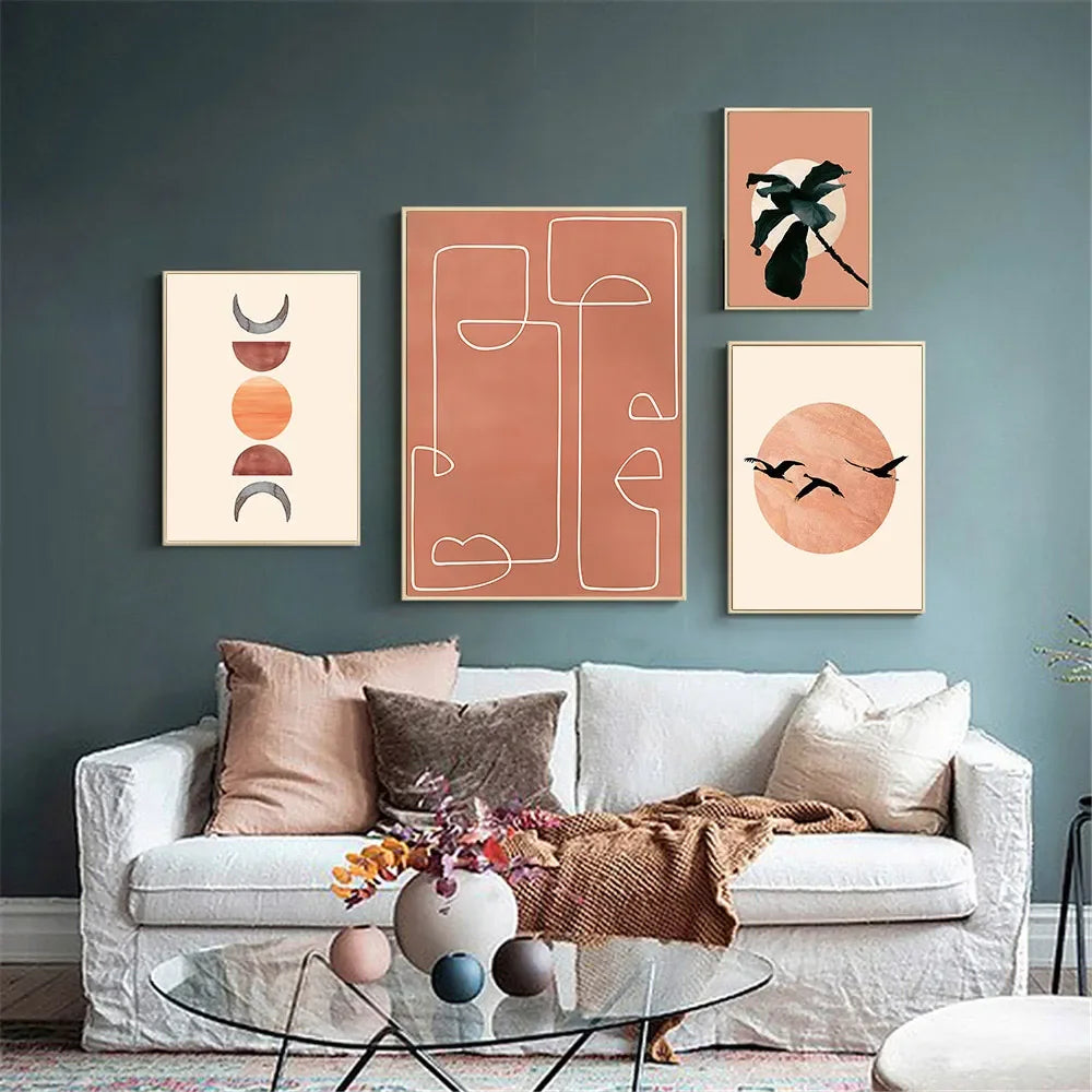 nordic minimalist abstract morning sun plant tree canvas