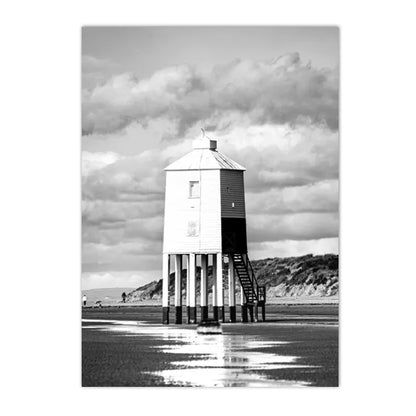 black and white coastal bridge boat palm sea waves nordic canvas