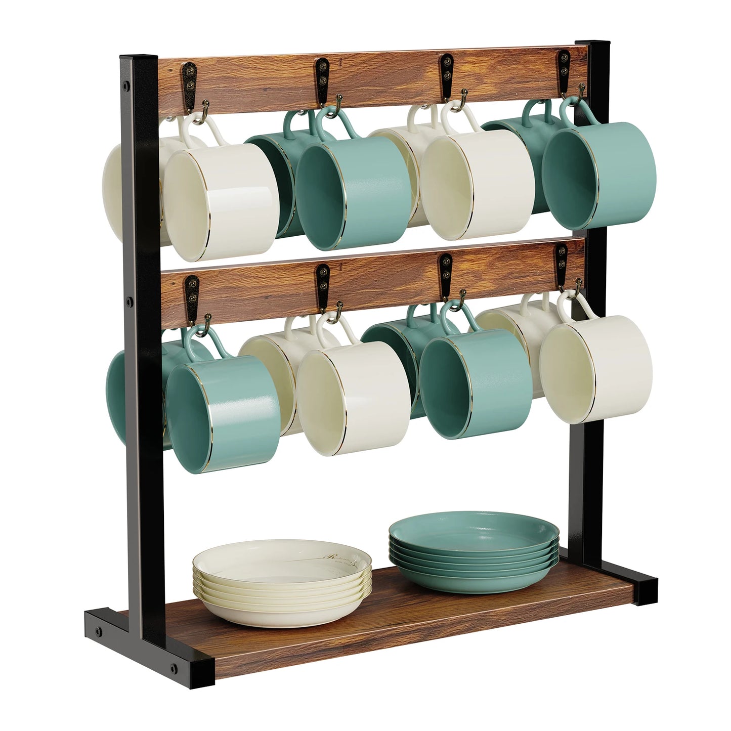 Vintage Wooden 2-Tier Coffee Mug Holder