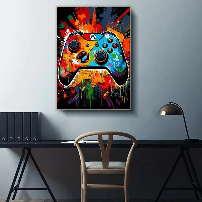 Colorful graffiti gaming controller canvas wall art