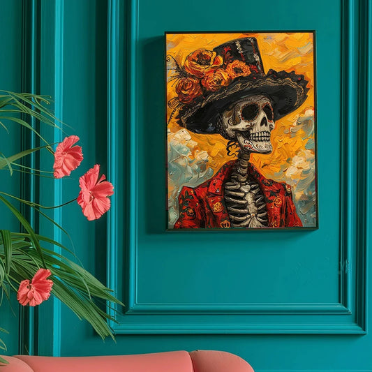 Skeleton & Yellow Flowers Canvas Print