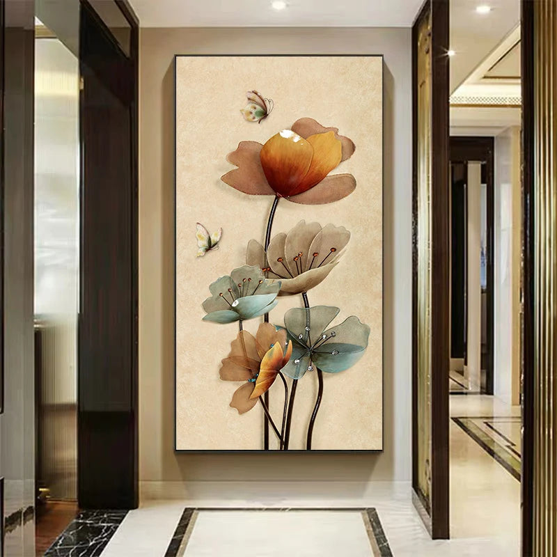 retro chinese style butterfly and flower vintage canvas print