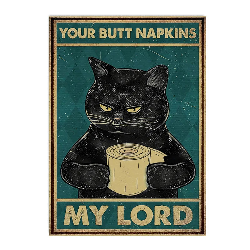 funny black cat are you pooping bathroom canvas sign