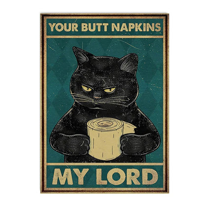 funny black cat are you pooping bathroom canvas sign