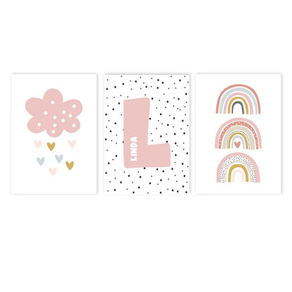 pink rainbow cloud nursery canvas with custom baby name