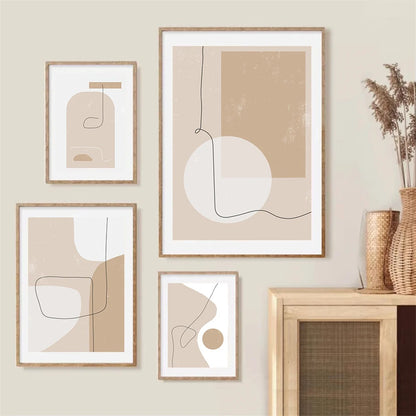 beige boho geometric line art canvas wall art