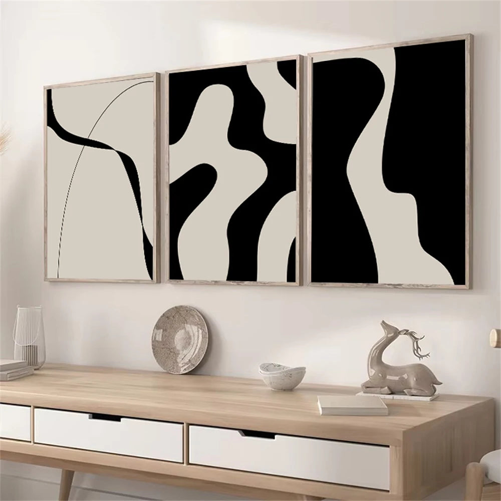 minimalist black and white abstract Nordic canvas