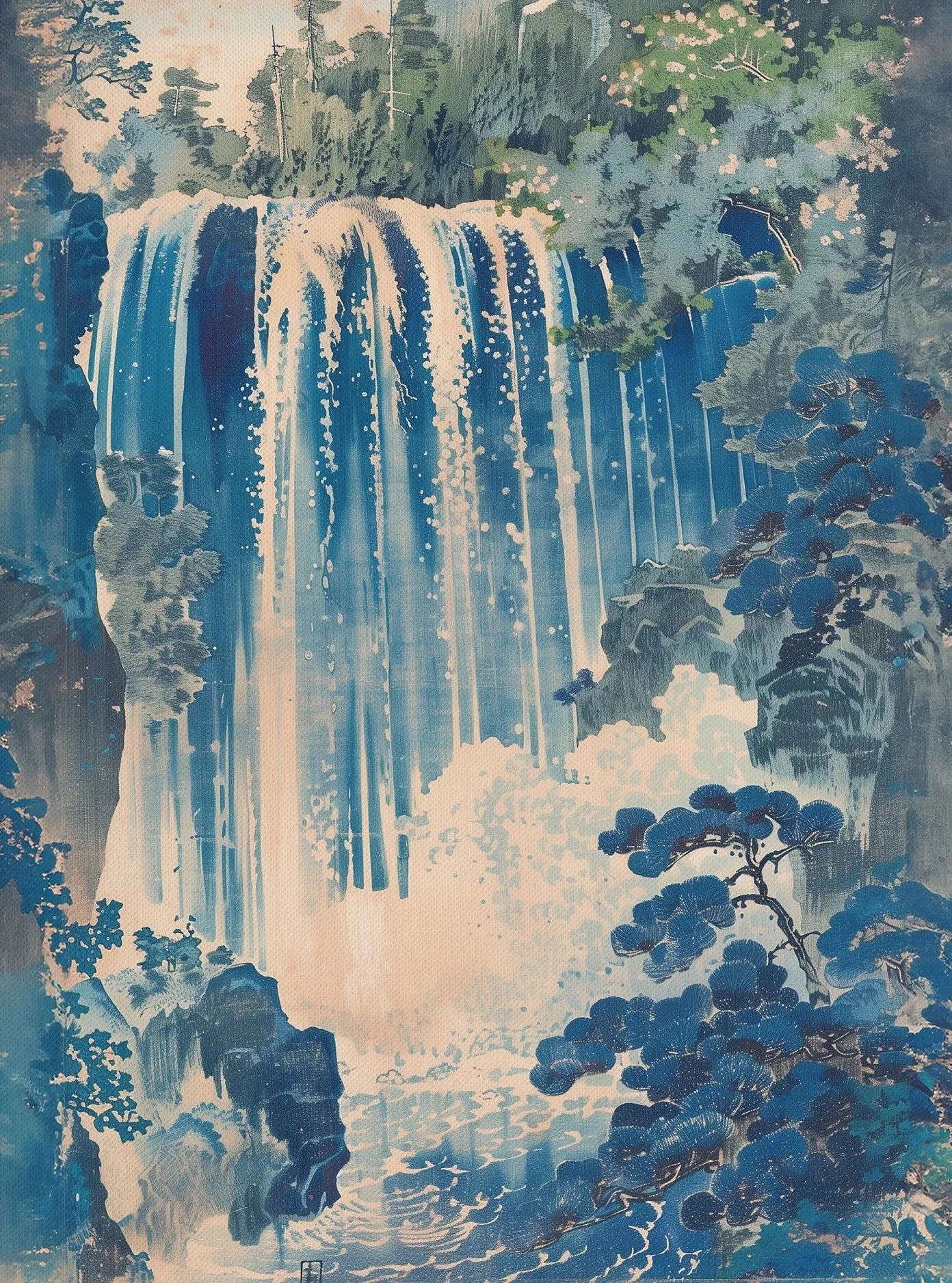 Hokusai Ukiyo-e Waterfall Canvas