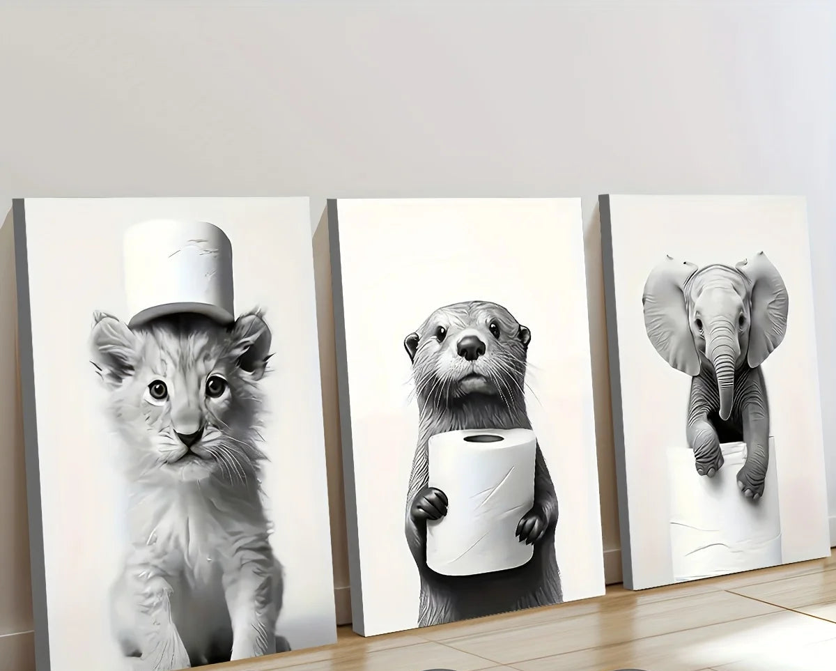 Monochrome Animal Canvas - Set Of 3