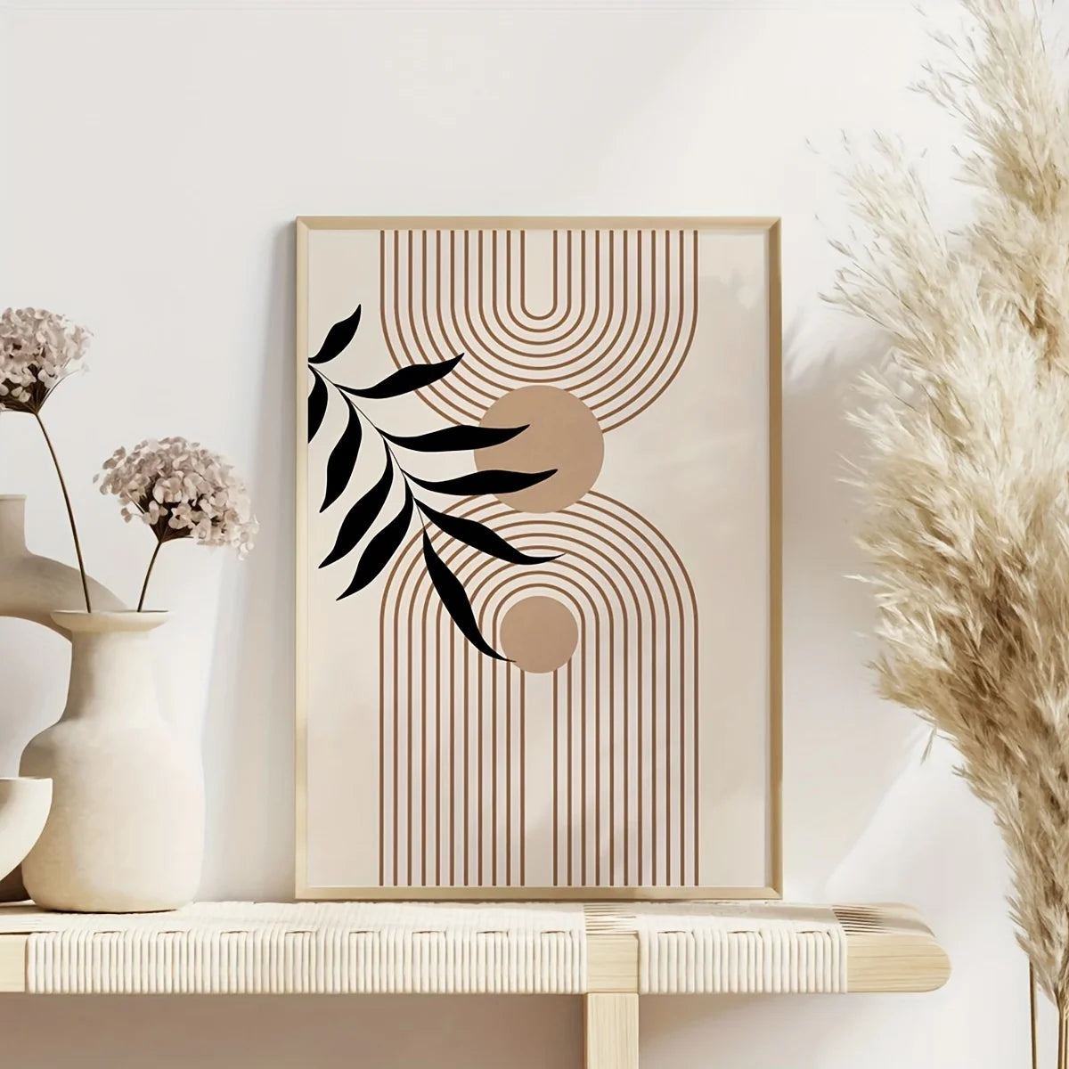 three piece boho geometric and leaf unframed canvas set