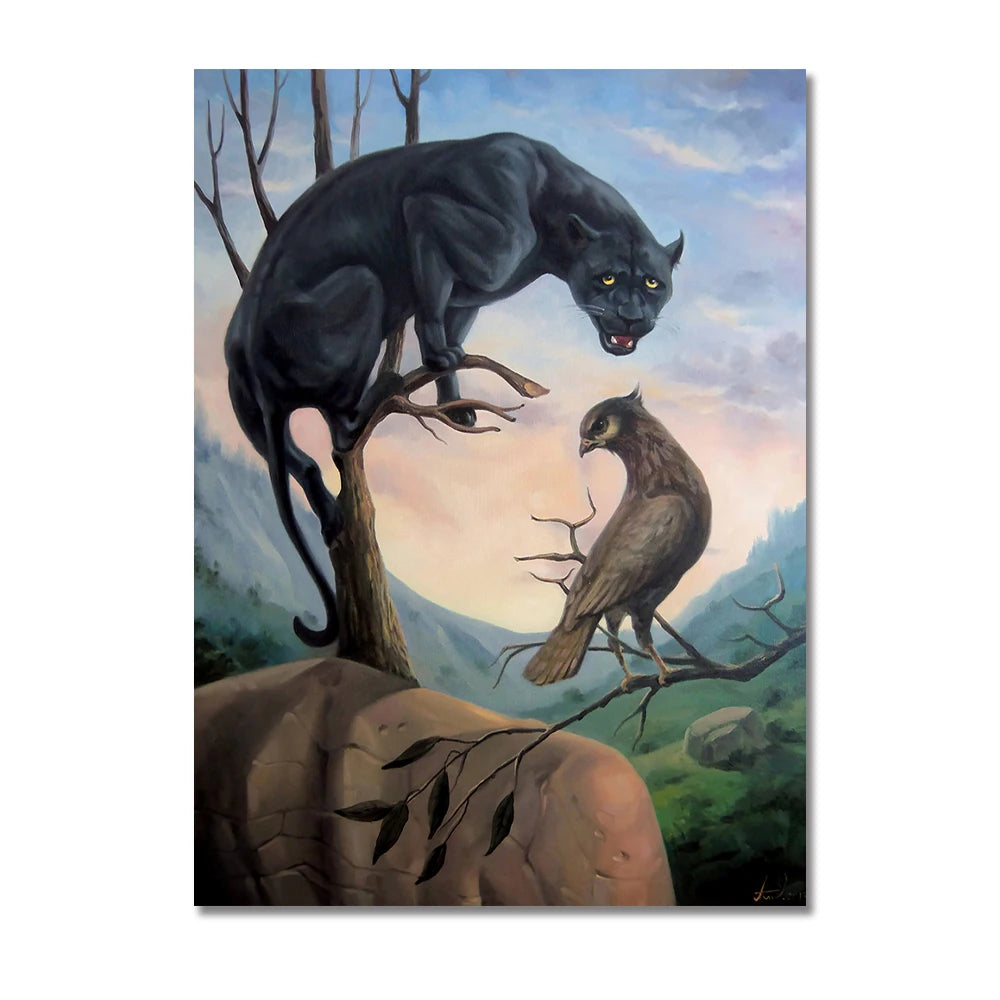 nordic optical illusion animal canvas wall art