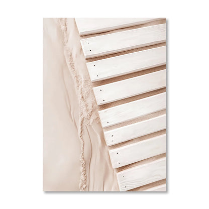 beach sunset with seagull and bridge with beige reeds Nordic canvas wall art