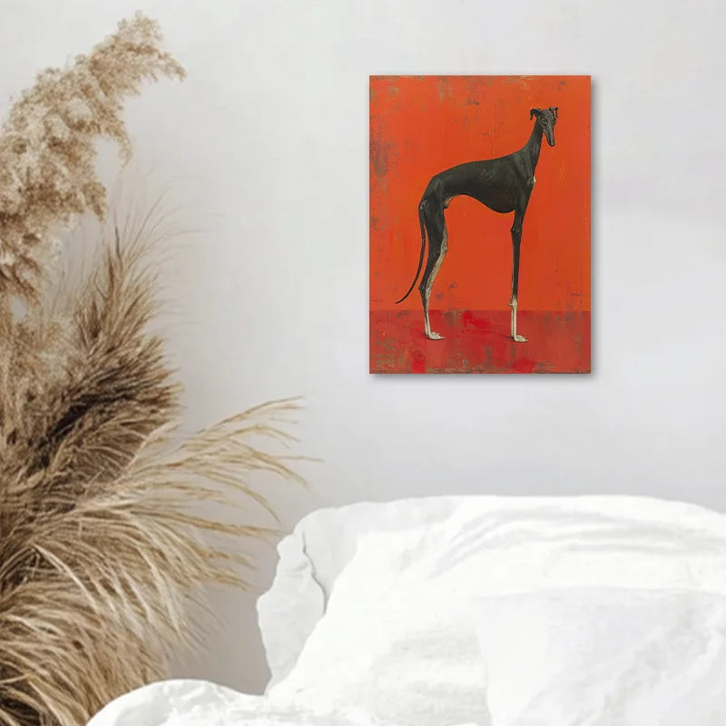 minimalist portrait of a black greyhound dog canvas wall art