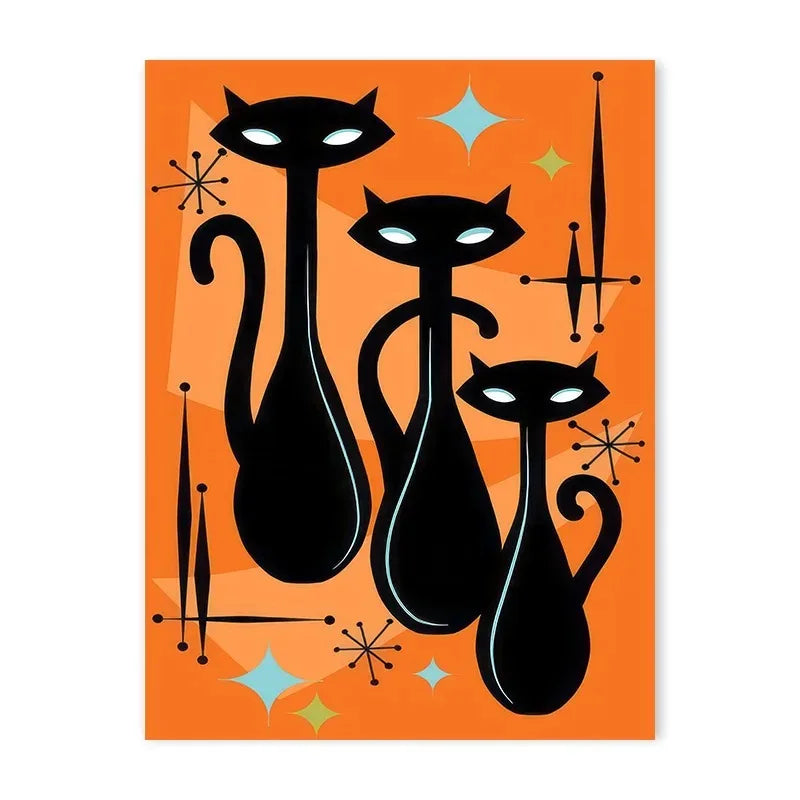 Colourful Black Cat Scenery Abstract Canvas