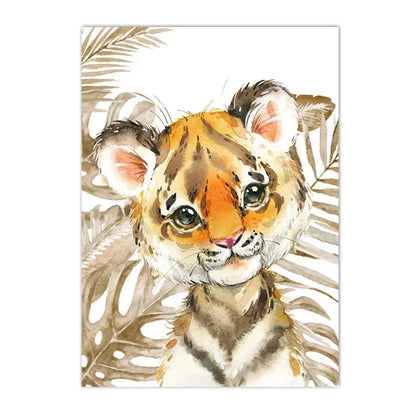 nordic jungle animals giraffe elephant panda lion kids canvas