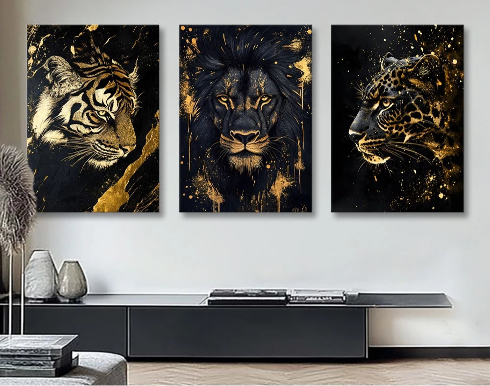 Black & Gold Animal Canvas - Set Of 3