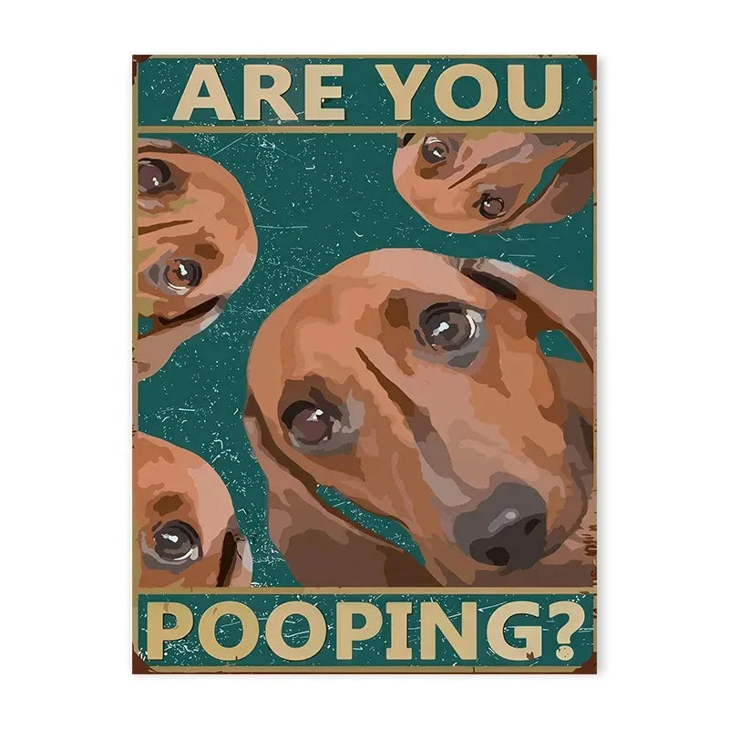 Funny cats and dogs “Are You Pooping?” bathroom canvas wall art
