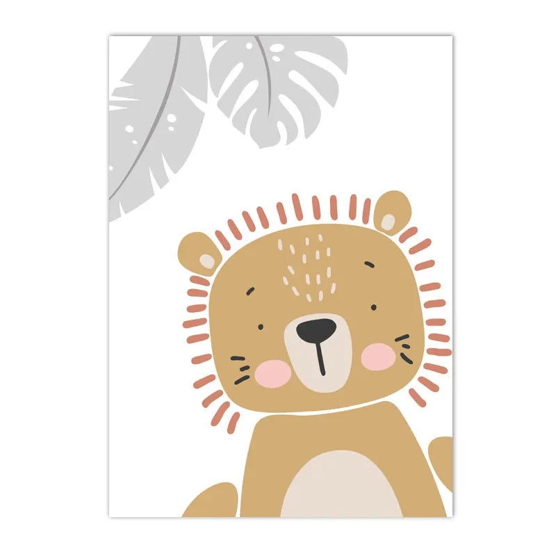 kids canvas with fox bear rabbit hippo and giraffe animal friends