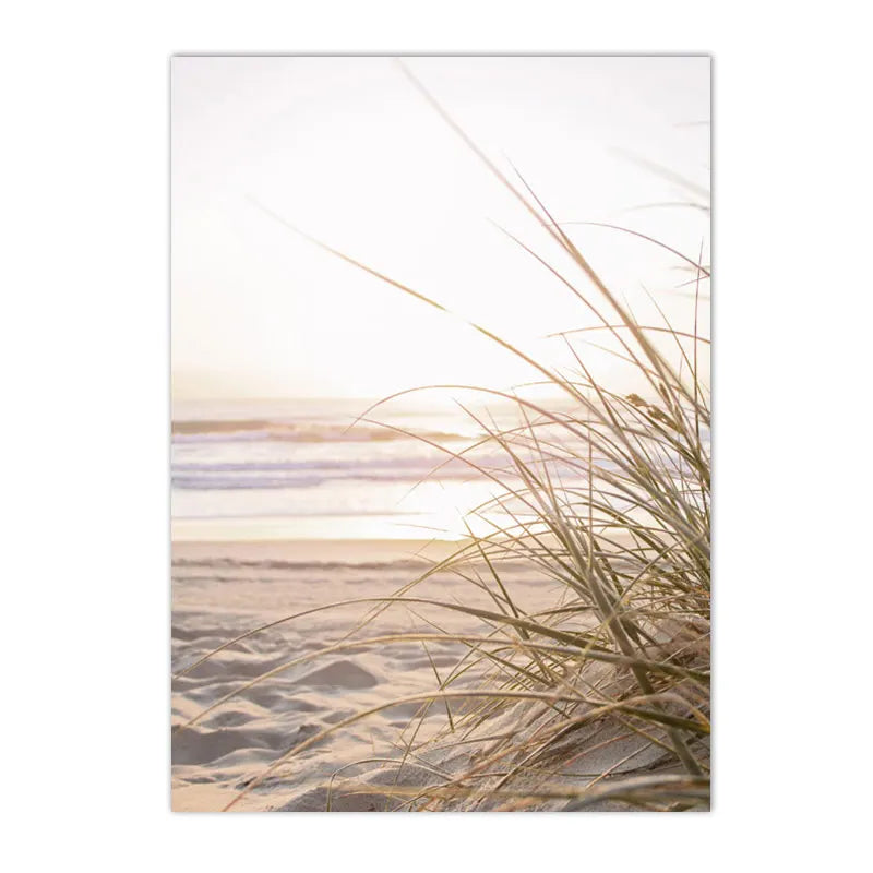 beige coastal canvas with flowers grass and bicycle