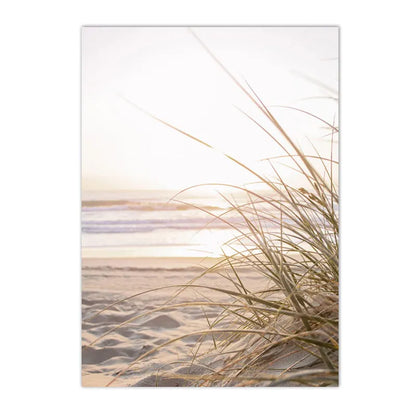 beige coastal canvas with flowers grass and bicycle