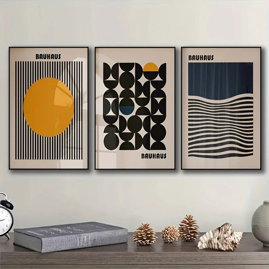 three piece minimalist bauhaus art deco geometric unframed canvas set