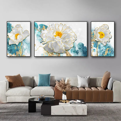 White Peony Blossom Canvas - Set Of 3
