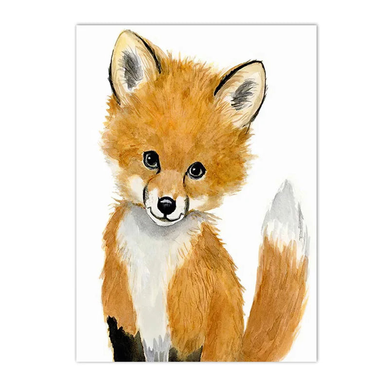 nordic baby animals lion elephant fox deer on nursery canvas