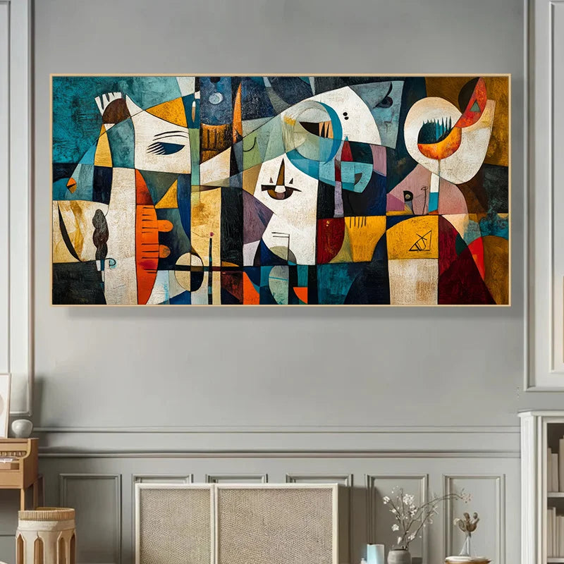 colorful boho geometric patchwork human face retro canvas